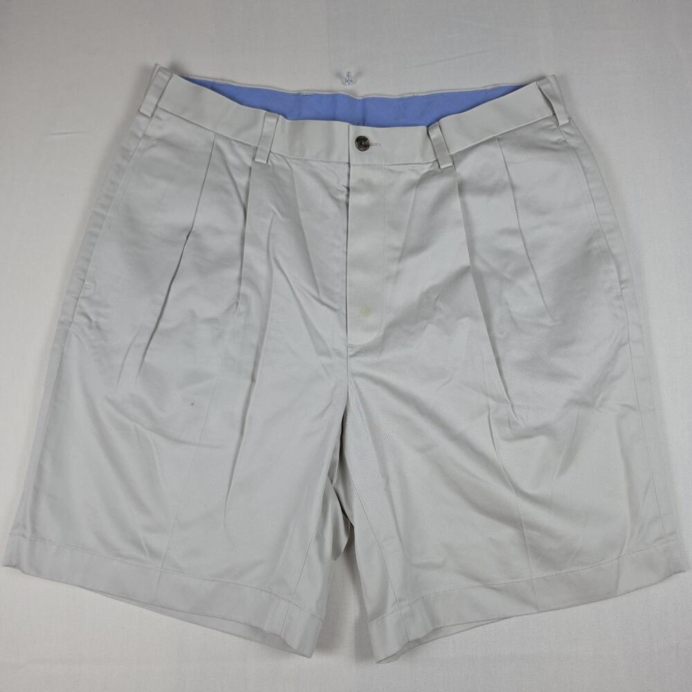 Brooks Brothers Men's Advantage Chino Shorts W35 Khaki Pleated 100% Cotton 8"